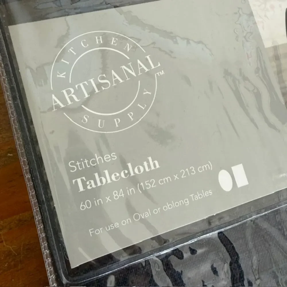 Bed, Bath and Beyond - Artisnal Kitchen Supply Stitches Navy Tablecloth  60